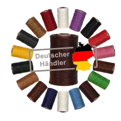 Produktbild: Langlauf Schuhbedarf Ledergarn gewachst 1mm x 0,3mm I Sattlergarn - gewachster Faden aus Polyester stabil & haltbar I Wachsgarn Forellenfaden Outdoor Nähgarn in Profiqualität (braun)