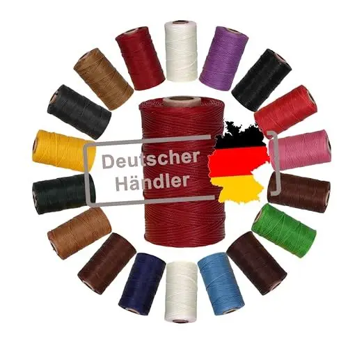 Produktbild: Langlauf Schuhbedarf Ledergarn gewachst 1mm x 0,3mm I Sattlergarn - gewachster Faden aus Polyester stabil & haltbar I Wachsgarn Forellenfaden Outdoor Nähgarn in Profiqualität (bordeaux)