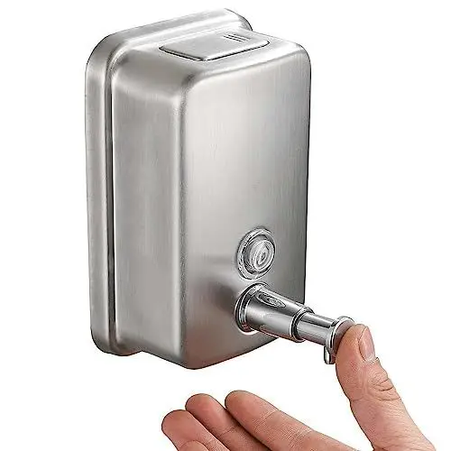 Produktbild: Langlebiger kommerzieller Wand-Seifenspender aus Edelstahl mit großer Kapazität für Handseife, Anti-Rost-Design, perfekt für Badezimmer, Hotels, Restaurants oder den Heimgebrauch (gebürstetes Silber)