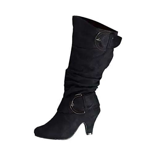 Produktbild: Langschaftstiefel Damen Hohe Warme Schneestiefel Schuhe Stiefel verjüngt Frauen Booties für Frauen Fersenstiefel High Heel Damenstiefel Damen Schuhe Langschaft Overknees Lange Boots (Black, 42)