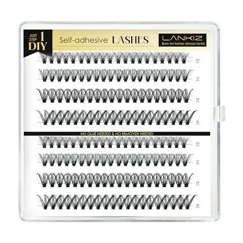 Produktbild: LANKIZ Selbstklebend Wimpern, 160Pcs Kein Kleber Erforderlich 30D D Curl DIY Wimpern Extensions, Wiederverwendbar Einzelne Wimpern,Vorgeklebte Wimpernverlängerung (30D - Self-adhesive Lash-D)