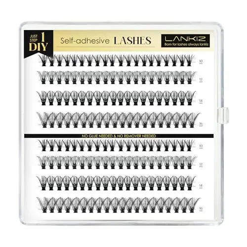 Produktbild: LANKIZ Selbstklebend Wimpern, 160Pcs Kein Kleber Erforderlich 40D C Curl DIY Wimpern Extensions, Wiederverwendbar Einzelne Wimpern, Vorgeklebte Wimpernverlängerung (40D - Self-adhesive Lash-C)