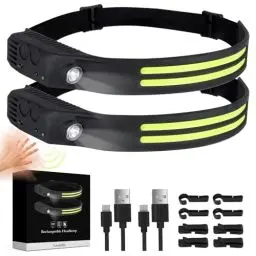 Produktbild: Lanlelin Stirnlampe LED Wiederaufladbar, 2 Stück 230° Weitwinkel IPX4 Wasserdicht Kopflampe Stirnlampe mit Rotem Warnlicht, 5 Lichtmodi Sensor Wasserdichte Stirnlampen für Joggen, Angeln, Laufen