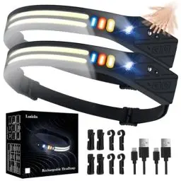 Produktbild: Lanlelin Stirnlampe LED Wiederaufladbar, Ultradünn Intelligenter Sensor 1500Mah SuperHell 2 Stück LED Kopflampe Stirnlampen mit 9 Lichtmodi 4 Farben Leichte Wasserdichte für Camping Joggen Angeln