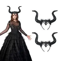 Produktbild: LANMOK 2 Pcs Königin Hörner Kopfbedeckung Teufelshorn Haarreif Schwarz Teufel Kopfschmuck Maleficent Cosplay Zubehör für Karneval Fasching Maskerade Party Foto Requisiten Damen Mädchen
