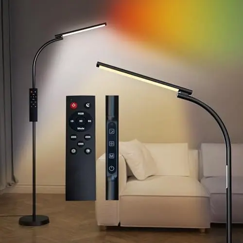 Produktbild: Lanmonlily LED Stehlampe Dimmbar 10W, stehlampe Wohnzimmer mit Fernbedienung, stehleuchte mit Berührungssteuerung, 360° Drehbare Stehlampe Schwarz, Stehlampen für Schlafzimmer, Büro