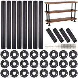 Produktbild: LANMOU Tischbeine Metall Schwarz, 12er Set Möbelfüße metall Schwarz 70 cm, Rund aus Stahl, Metallfüße im Industrial Stil, für Möbel & Heavy Duty Home DIY Projekte, Inkl. Schrauben, Stabil, 30+30+10 cm