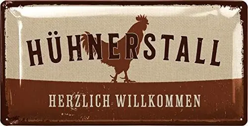 Produktbild: LANOLU Blechschild HÜHNERSTALL Schild - Hühner Schild - Hühner Deko Geschenk als Hühnerstall Zubehör und retro Wanddeko - Farmhouse Deko für Bauernhof, 17x34 cm