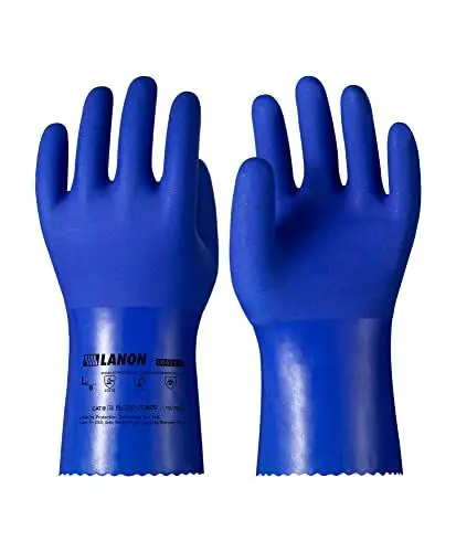 Produktbild: LANON PVC Schutzhandschuhe Chemikalienschutz, Säure, Alkali und Öl Schutz, Rutschfest, Blau, XXL/11