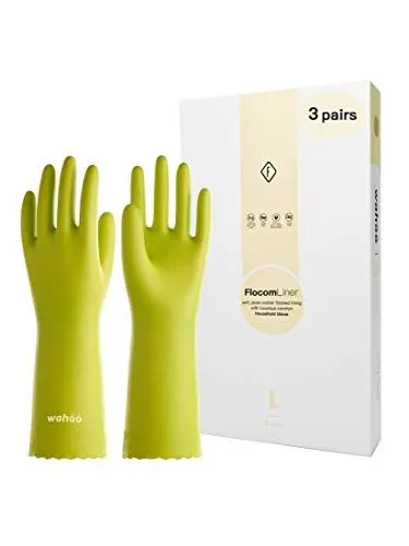 Produktbild: LANON wahoo 3 Paar Wiederverwendbare Haushaltshandschuhe, Hautsympathische Handschuhe mit Baumwolle Innen, für Küchenarbeit, Haushaltsreinigung und Geschirrspülung, Cyan, Größe M