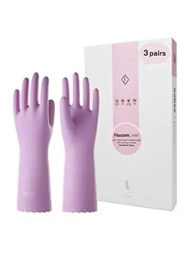 Produktbild: LANON wahoo 3 Paar Wiederverwendbare Haushaltshandschuhe, Hautsympathische Handschuhe mit Beflocktem Baumwollfutter, für Küchenarbeit, Haushaltsreinigung und Geschirrspülung, Mauve, Größe M