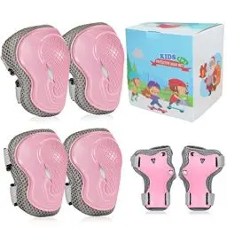 Produktbild: LANOVAGEAR Kinder Protektoren Set Schoner - Inliner Knieschoner Kinder – Schützer Set (6er) für Kinder Jugendliche, Schutzpolster mit Knieschoner, Ellenbogenschoner und Handgelenkschoner (Rosa, S)