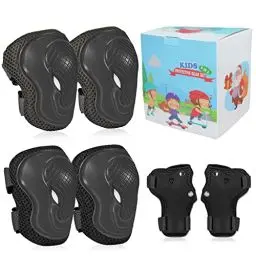 Produktbild: LANOVAGEAR Kinder Protektoren Set Schoner - Inliner Knieschoner Kinder – Schützer Set (6er) für Kinder Jugendliche, Schutzpolster mit Knieschoner, Ellenbogenschoner und Handgelenkschoner (Schwarz, XS)