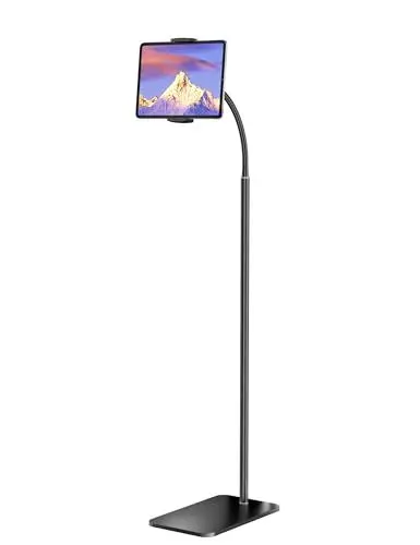 Produktbild: LanPavilion Tablet-Bodenständer, um 360 Grad drehbarer Metall-Tablet-Halter mit flexiblem Schwanenhals, kompatibel mit iPad, Samsung, Kindle und mehr, ideal für zum Ansehen von Filmen