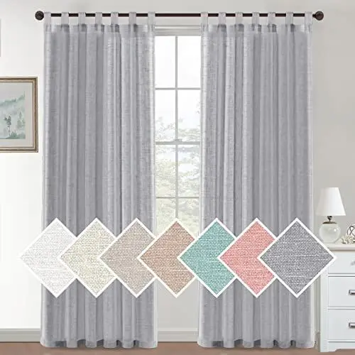 Produktbild: Lanqinglv 2er Set Sheer Voile Vorhänge Grau Schlaufen Gardinen Halbtransparent Leinenvorhang Leinenoptik Lichtdurchlässig Vorhänge für Schlafzimmer Bauernhaus Wohnzimmer - 132cm(B) x241cm(H)