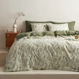Produktbild: Lanqinglv Bettwäsche 135x200 cm Grün Blätter Blumen Pflanzen Wende Bettwäsche Set Bunt Bettbezug mit Reißverschluss und 1 Kissenbezug 80x80 cm,ÖkoTex Zertifiziert & für Allergiker Geeignet