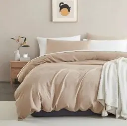 Produktbild: Lanqinglv Bettwäsche 135x200cm Beige Waffeloptik Waffle Handstricken Stickerei Geometrisch Muster Wendebettwäsche Set aus Mikrofaser,Bettbezugg und 1 Kissenbezug 80x80cm mit Reißverschluss