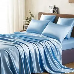 Produktbild: Lanqinglv Bettwäsche Set 135x200cm 2 Teilig Blau Satin Seide Seidig Luxus Bettbezug mit Reißverschluss und Kissenbezug 80x80cm