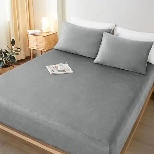 Produktbild: Lanqinglv Flanell Spannbettlaken Bettlaken 90x200 cm bis 25-35 cm Steghöhe Boxspringbett Topper Flauschige Warme Samt Boxspringbett Spannbetttuch Leintuch Cashmere Touch,Grau