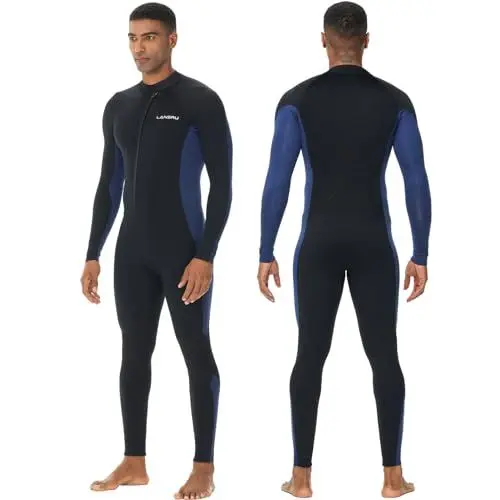 Produktbild: Lansru Herren Neoprenanzüge, Upgrade CR Neopren 5/4mm Ganzanzüge, Ideal als Thermoschutzanzug in kaltem Wasser, Frontreißverschluss für Surfen, Schnorcheln, Tauchen, Schwimmen