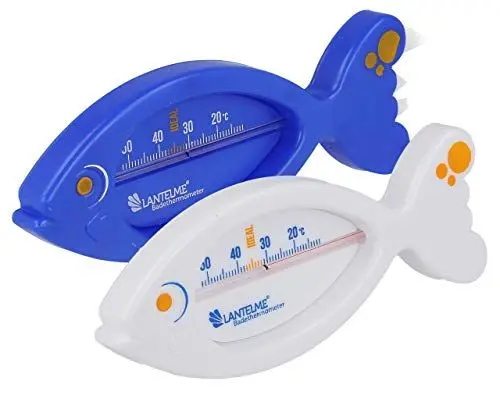 Produktbild: Lantelme 2 Stück Badethermometer Set Fisch Farbe weiß blau | Analog Bade Thermometer für sicheres Baden in Badewanne für Baby Kleinkinder Kind und Erwachsene bis 52°C Grad Wassertemperatur