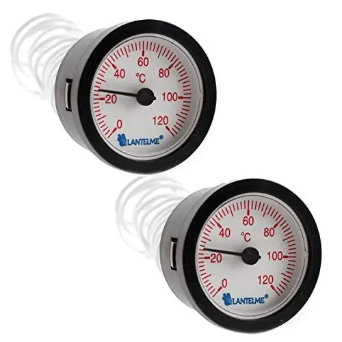 Produktbild: Lantelme 2 Stück Heizungsthermometer Set mit 1,55 Meter Fühler für Warmwasser Kapillarthermometer Boiler Wasserkessel Analog Heizung Thermometer Wasser Temperaturmessgerät 7319