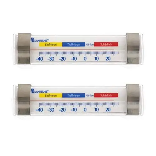 Produktbild: Lantelme 2 Stück Kühlschrankthermometer Edelstahl mit Haken und Saugnapf Set | Temperatur von -40 bis +24°C | Anbringung waagrecht | Analog Thermometer für Kühlschrank Gefrierschrank Kühltheke