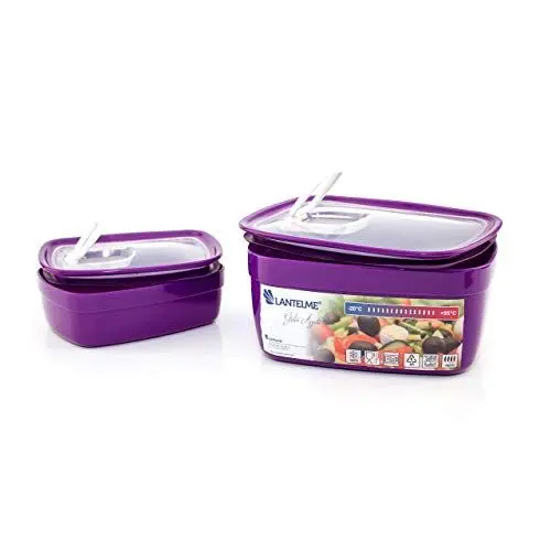 Produktbild: Lantelme Mikrowellenschüssel Set rechteckig 2 Tlg Spülmaschinenfest Kunststoff Schüssel Mikrowelle violett weiß 4507