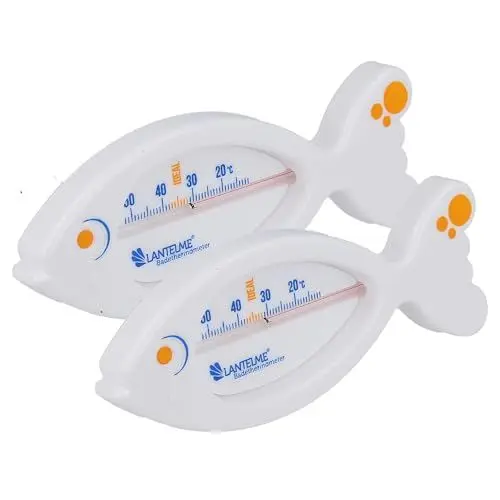 Produktbild: Lantelme 2 Stück Badethermometer Set für Baby Kleinkinder Temperaturanzeige 11°C - 52°C Analog | leicht ablesbar für Badewasser Temperatur Babybadewanne | Babywanne Kinder Bade Thermometer Fisch Weiß