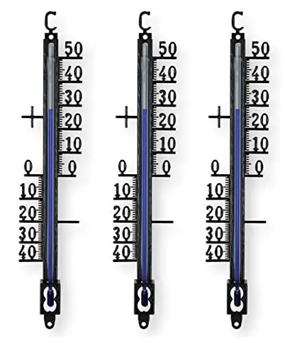 Produktbild: Lantelme 3 Stück Metall Thermometer 18cm Set | Analog Innen Außen Garten Metallthermometer | für Haus Wohnung Zimmer Balkon Garten | Präzises Schau Außenthermometer in Schwarz für Innen- Außenbereich