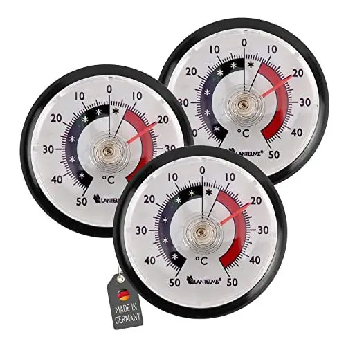 Produktbild: Lantelme 3 Stück Kühlschrankthermometer Set selbstklebend Thermometer auch für Gefrierschrank Eisfach Kühltheke Kühlzelle Kühlfach Kühlschrank zum ankleben Bimetall und Analog (Schwarz)