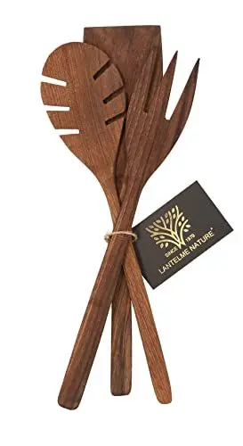 Produktbild: Lantelme 3 teiliges Nussholz Löffel Gabel und Pfannenwender Set aus Holz Holzbesteck Walnuß Holzlöffel Holzgabel Bratenwender Nußbaum Servierbesteck Servierlöffel Serviergabel Holzbesteck 8696