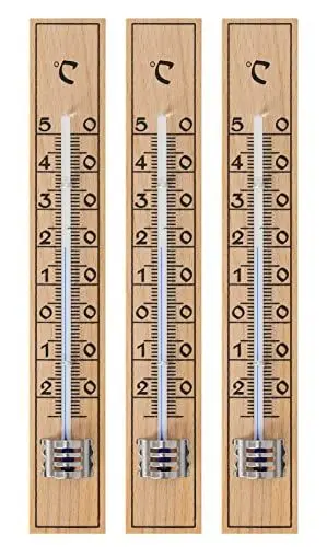 Produktbild: Lantelme 3 Stück Holz Zimmerthermometer | Thermometer 17cm lang und Temperatur Analog -30 bis +50°C | Innen Außenthermometer für Garten, Balkon, Küche und Wohnzimmer