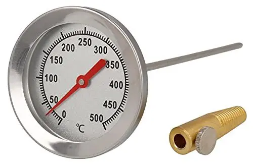 Produktbild: Lantelme 500°C Grad Thermometer Edelstahl mit 30cm Sonde und Messing Konus zur Befestigung Garraum Temperaturmessung für Holzbackofen Pizzaofen Ofen Backofen Grill und Smoker BBQ (30cm Sonde)