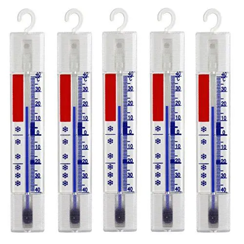 Produktbild: Lantelme 5 Stück Kühlschrankthermometer Set | Deutsche Herstellung | Temperatur + - 40°C Analog | Thermometer mit Haken zum Aufhängen | Für Gefrierschrank, Kühltheke und Gefriertruhe