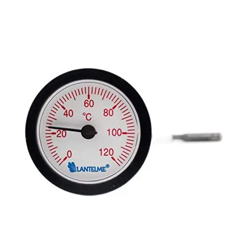 Produktbild: Lantelme Bimetall Heizungs-Zeigerthermometer – Präzise Temperaturmessung 0 bis +120 °C für Heizungsanlagen & Sanitärbedarf, Messing-Sonde Ø6 mm, Analog Thermometer für Wasserkessel Boiler