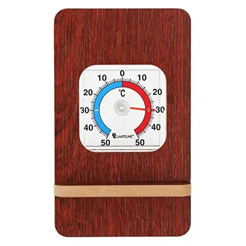 Produktbild: Lantelme Innen Zimmer Thermometer Analog in Holzrahmen Farbe braun zum aufstellen am Schrank oder Arbeitstisch Bimetall Temperaturmesser als Dekoration und Geschenkidee zu Weihnachten