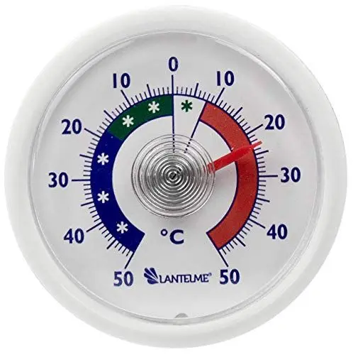 Produktbild: Lantelme selbstklebendes Analog Kühlschrankthermometer | Deutsche Herstellung | Temperaturanzeige +/- 50°C für Kühlschrank, Gefrierschrank, Kühltheke | Thermometer zur Lebensmittelkontrolle