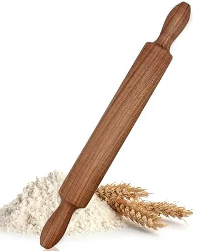 Produktbild: Lantelme Nussholz Teigroller 47cm Ø 6cm Nudelholz aus Holz Pizzaroller Backzubehör im Naturschnitt aus Handarbeit