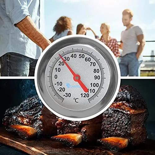 Produktbild: Lantelme Räucherthermometer 120°C mit 30cm Sonde und Messing Befestigungskonus | Edelstahl Analog Räucher Thermometer | Ideal für Smoker, Räucherofen, Räuchergrill, Räuchertonne und Räucherschrank