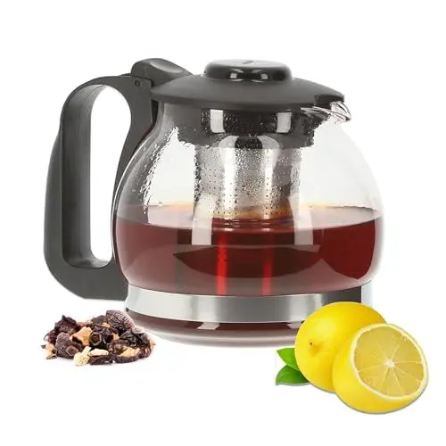 Produktbild: Lantelme Teekanne Borosilikatglas 1,25 Liter | Mit Edelstahlsieb, tropffrei und hitzebeständig | Glaskanne mit Deckel für Kräutertee, Früchtetee und Teezubereitung | Glas Kanne auch für Kaffee