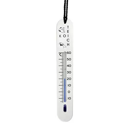 Produktbild: Lantelme Teichthermometer 19cm sinkend mit Schnur | Temperatur -15 bis +60°C für Fischzucht für Fische wie Koi Forellen Karpfen Gartenteich Koizucht | Analog Teich Thermometer Wassertemperaturmesser