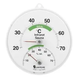 Produktbild: Lantelme Thermo-Hygrometer für Infrarotsauna | Temperaturanzeige 20 bis 70°C Analog | Deutsche Herstellung | Thermometer Hygrometer für Temperatur Luftfeuchte | Klimamesser Saunazubehör Infrarotkabine