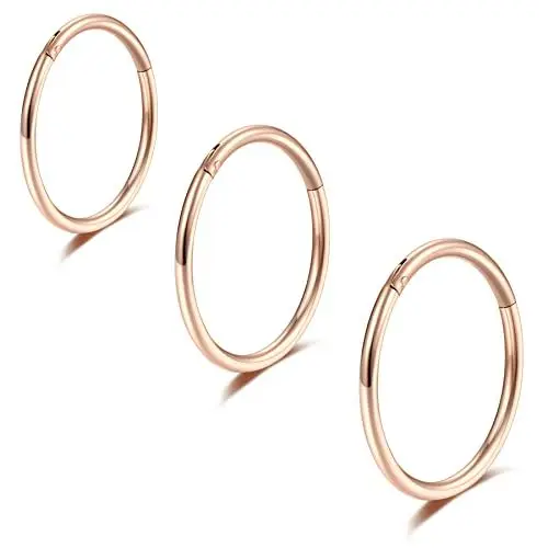 Produktbild: Lantine 3 Stück Nasenpiercing Ring Dünn Scharnier 316L Chirurgenstahl Segmentring Clicker Knorpel Piercing Rosegold 6mm 8mm 10mm 18G Nostril Piercing Forward Helix Piercing Schmuck