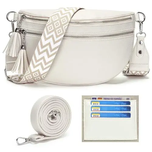 Produktbild: LANXINGLUO Bauchtasche Damen beige umhängetasche Damen mittelgroß Crossbody Bag Damen Mit Kreditkartenfach und 2 Schultergurten gürteltasche Damen