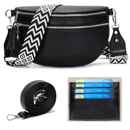 Produktbild: LANXINGLUO bauchtasche damen schwarz umhängetasche damen mittelgroß crossbody bag damen Mit Kreditkartenfach und 2 Schultergurten gürteltasche damen