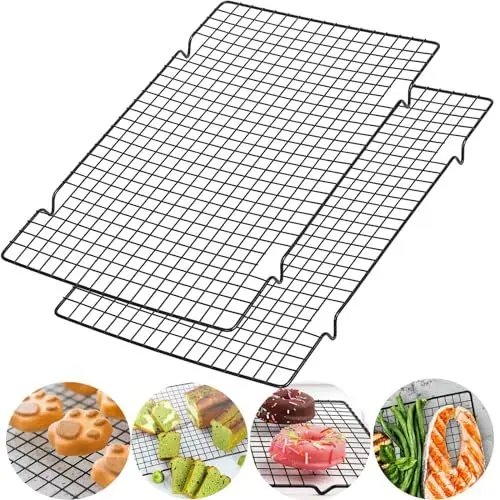Produktbild: 2 Stück Kuchengitter Abkühlgitter Edelstahl, Backgitter mit Stabile Füße, Auskühlgitter Backgitter Rechteckig zum Backen Braten Kühlen Grillen (41x 25.5X 2cm)