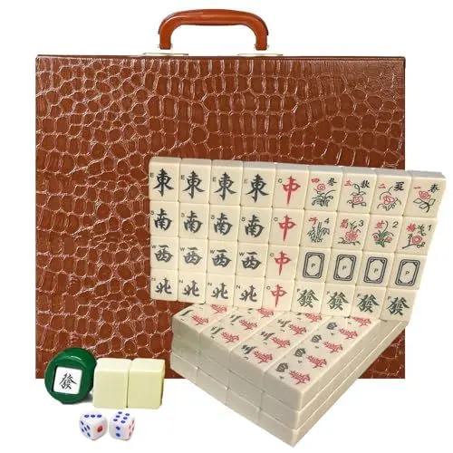 Produktbild: LANYOTA Mahjong-Set Großes Elfenbeinfarbe Ziegeln Mit Arabische Ziffern Fliesen Chinesisches Mahjong-Spielset 146 Tiles Majiang(Elfenbeinfarbig)