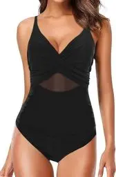 Produktbild: Laorchid Damen Badeanzug Cut Out sexy Bademode Swimsuit Push up figurformend Einteiler Schwimmanzug Damen Schlankheits Sommer Schwarz mit Oberbauch Mesh XL