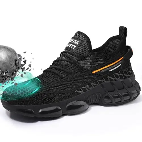 Produktbild: LAoutun Sicherheitsschuhe Herren Frauen Arbeitsschuhe Herren Leichte Sicherheitsschuhe Arbeitstrainer Atmungsaktive rutschfeste Dämpfende Arbeitsschuhe BAU Industrie Sneakers